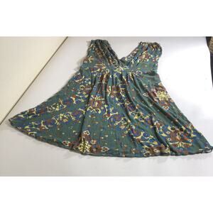 Free People Top Sleeveless A-line Long Flowy Boho Hippie Green Floral Size M